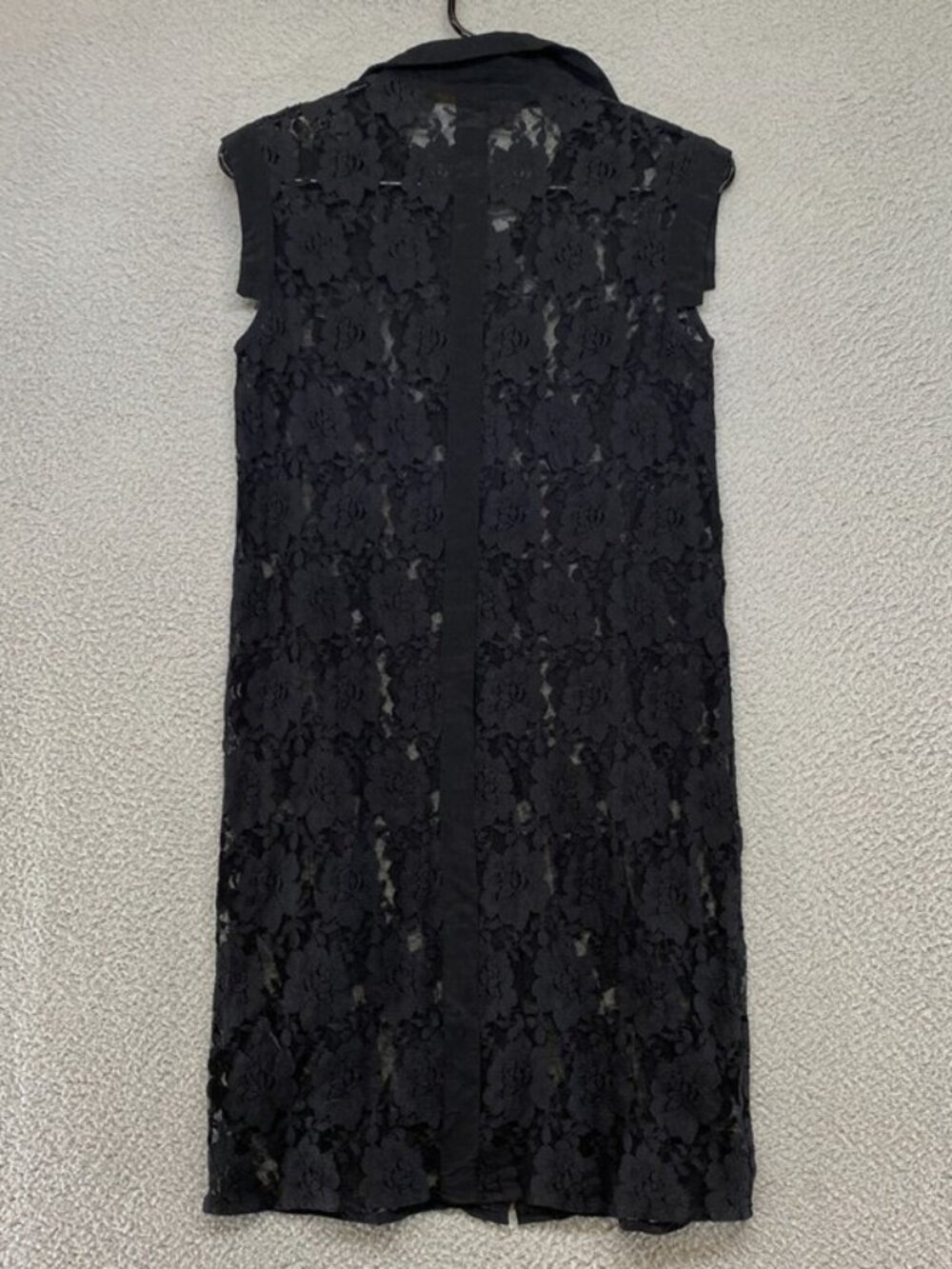 Black Lace Sleeveless Collared Midi Shirt Dress - Picture 2 of 2